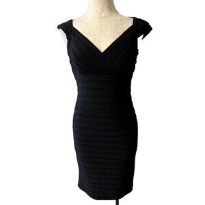 Adrianna Papell Dress Black 4 Wedding Party Cruise Classic Stretch V Front Back
